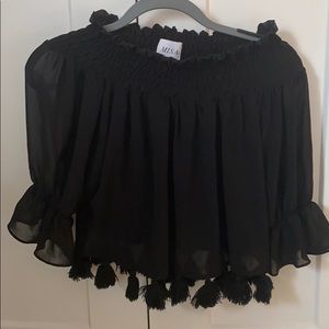 MISA Los Angeles strapless black blouse